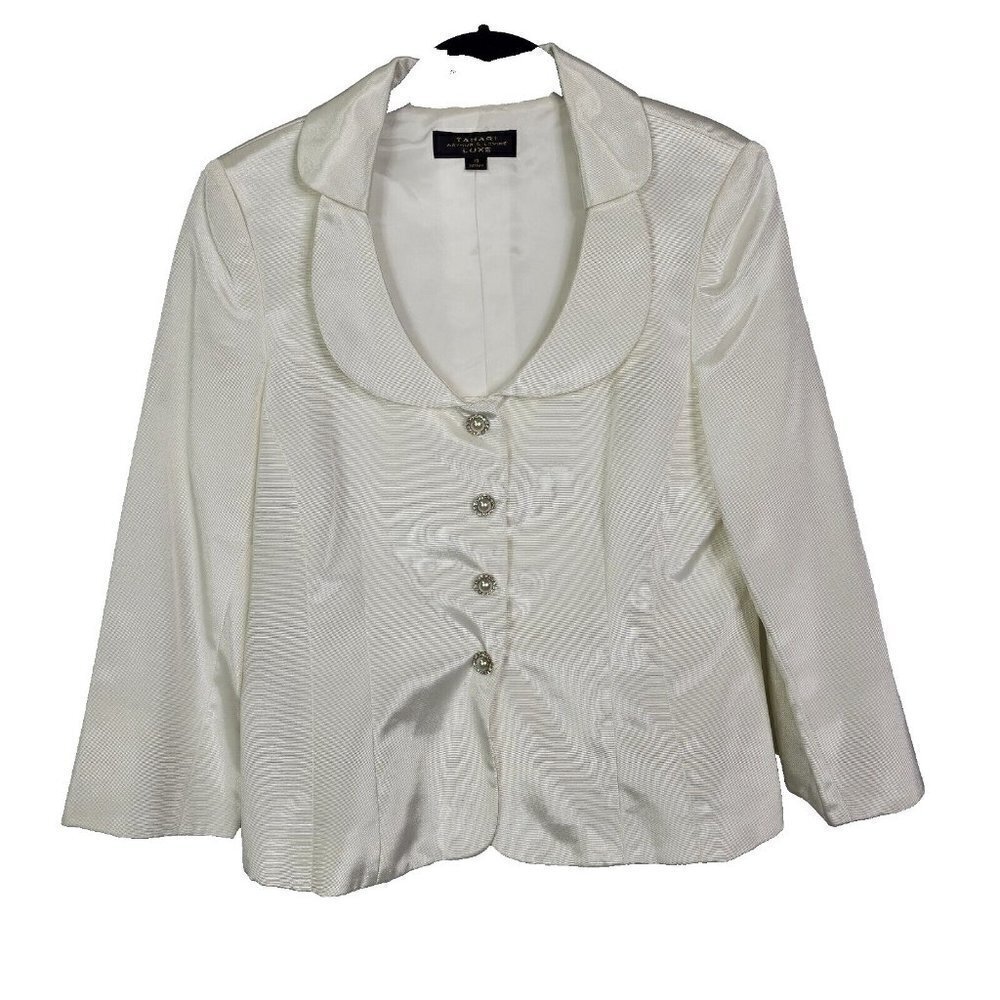 Tahari Luxe Levine‎ Women’s 10 White Pearl Button Blazer Mother of the Bride